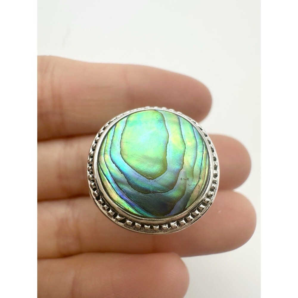 Abalone Shell Stone 925 Sterling Silver Ring Statement Size 7